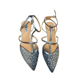Reposhing..INC International Concepts Silver Glitter Pointed Toe Strappy Heels
